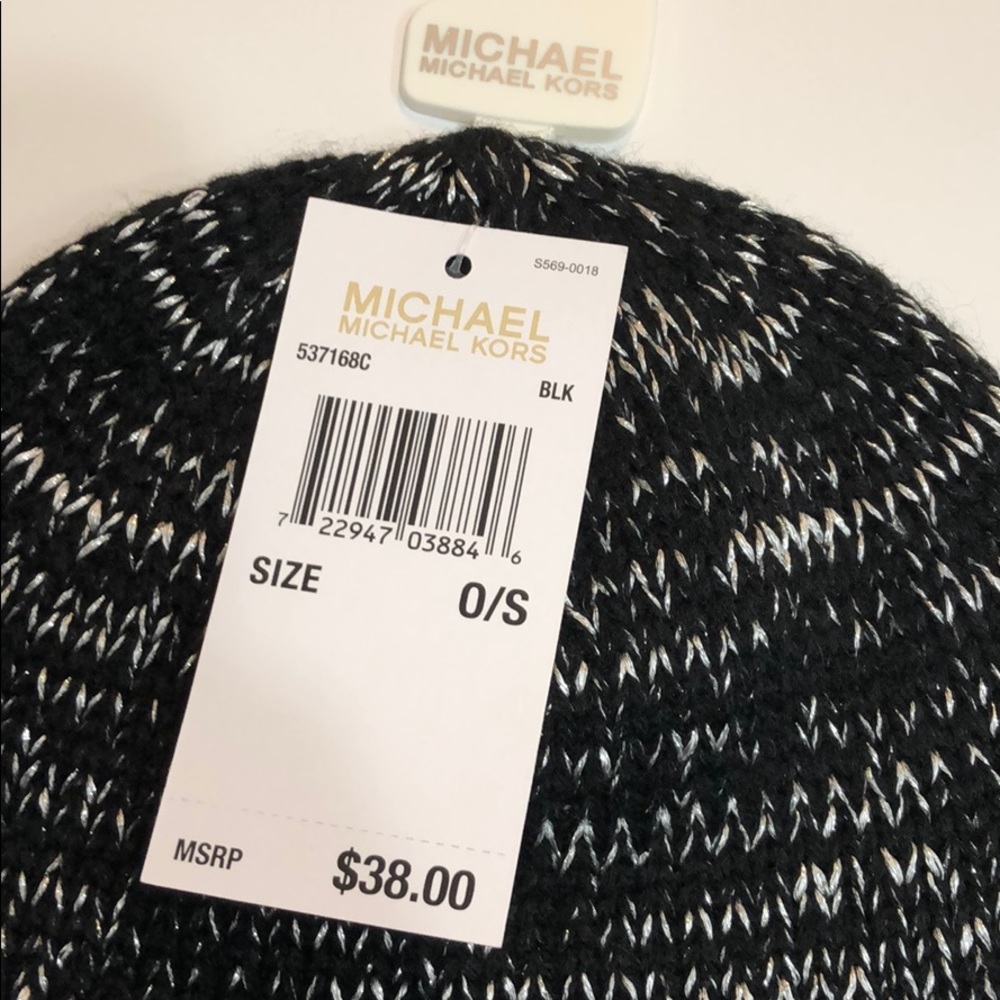 Micheal Kors Marl Metallic Striped Slouchy Beanie - Picture 3 of 5